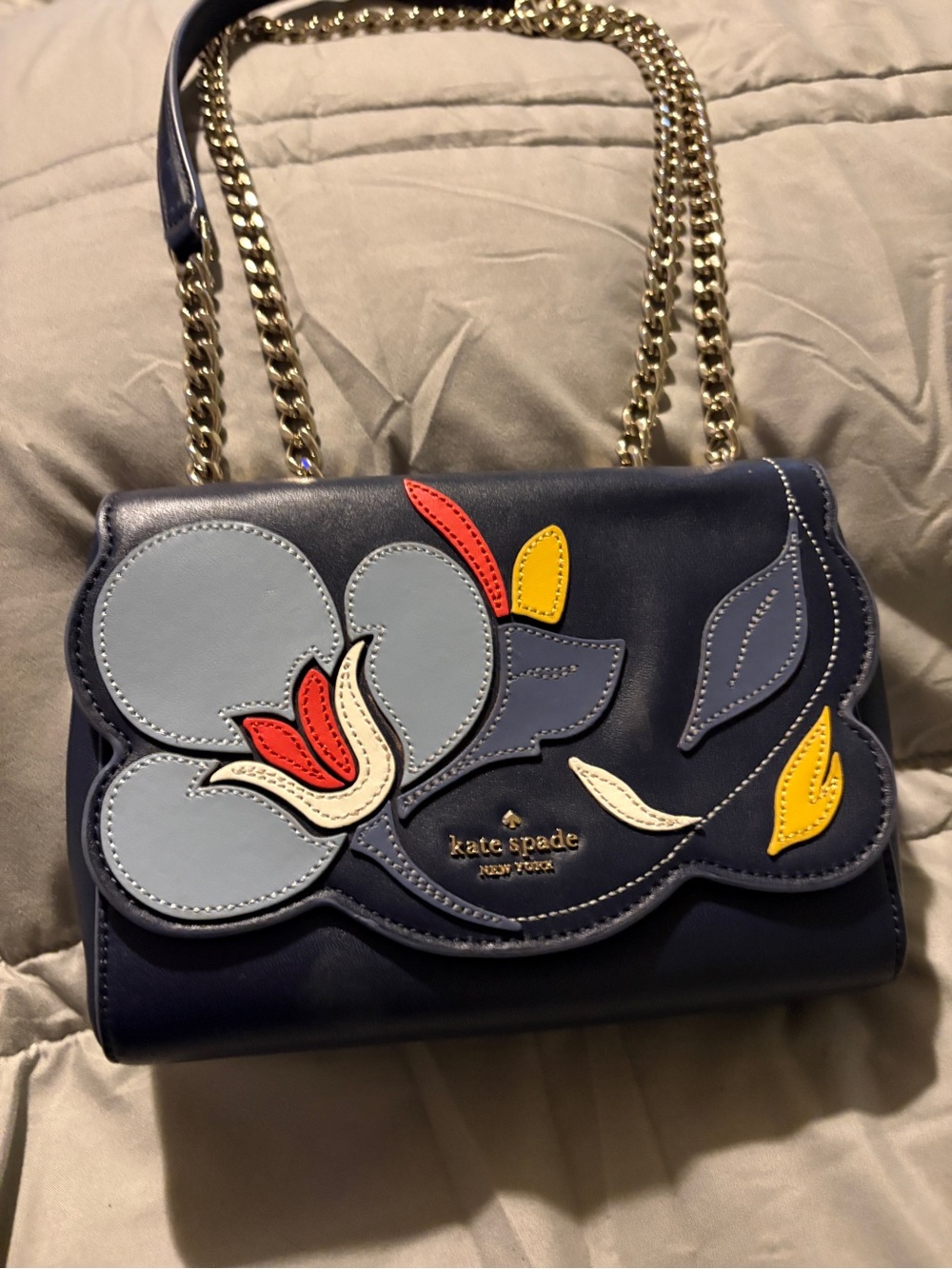 kate spade Briar Lane Floral Appliqué Shoulder Bag with Gold Chain